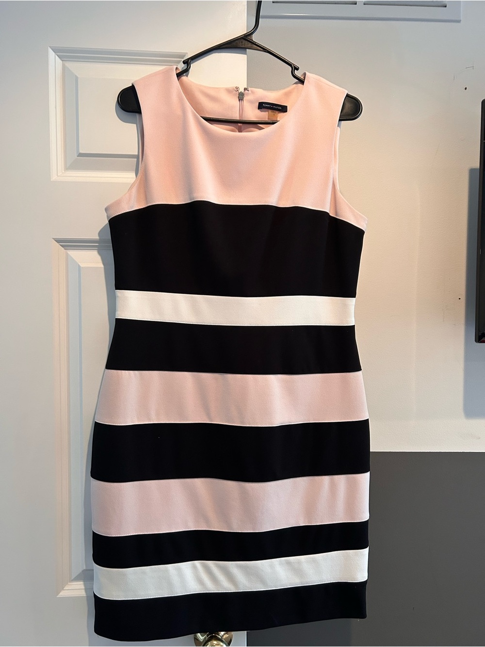 Tommy Hilfiger Blush Pink, Black & White Striped Midi Sheath Dress